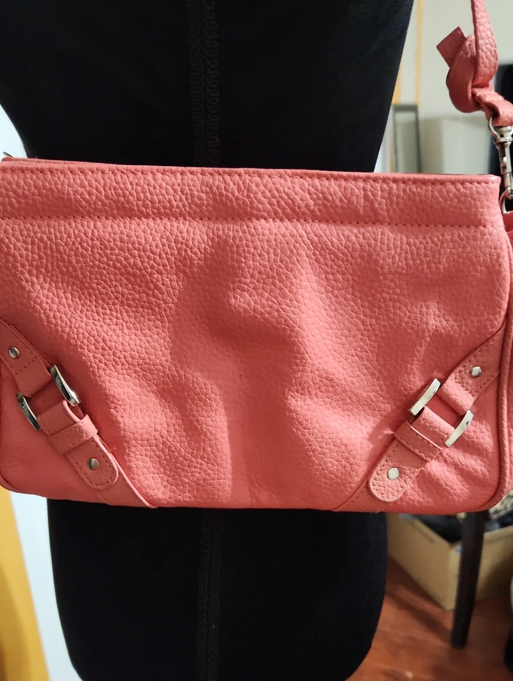 Classic Coral Crossbody Shoulder Bag With Buckle Accents